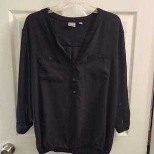 New York & Company Black Button-Front Blouse